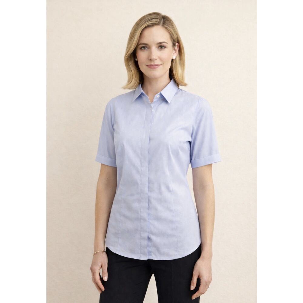 Talbots Women’s Blue Button Down Shirt 14 Wrinkle Resistant Cotton Career Top